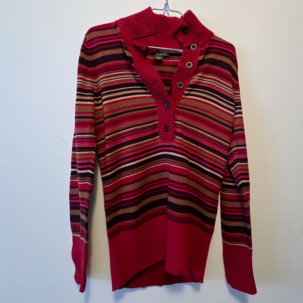 Eddie Bauer Striped Red Sweater with Button Detail